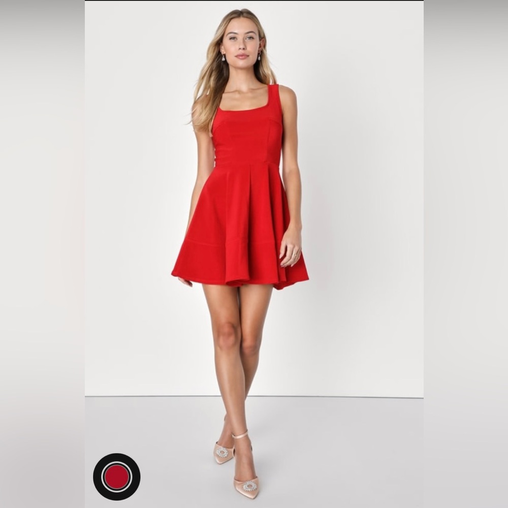 Home Before Midnight Red Square Neck Sleeveless Skater Dress ..LULUS.. CUTE ❤️